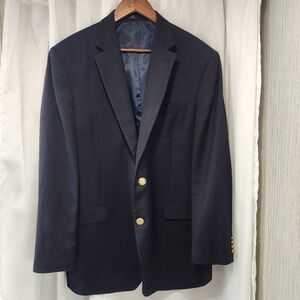 Lauren Ralph Lauren Men's‎ Sport Coat Blazer Two Gold Button Navy Twill Wool 44L